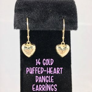 14K Gold Heart Dangle Earrings